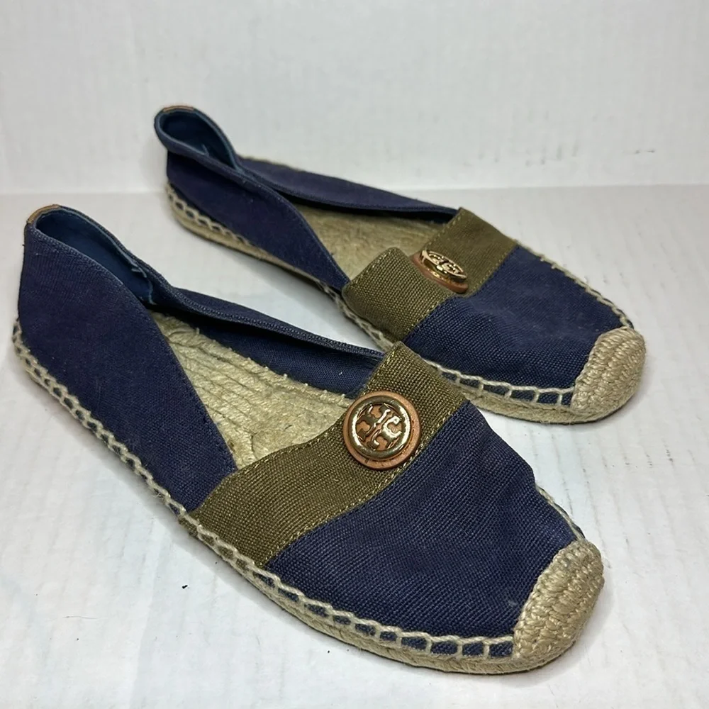 Tory Burch Size 7 Vacation Blue Green Slip-On Espadrille Quiet Luxury Flats